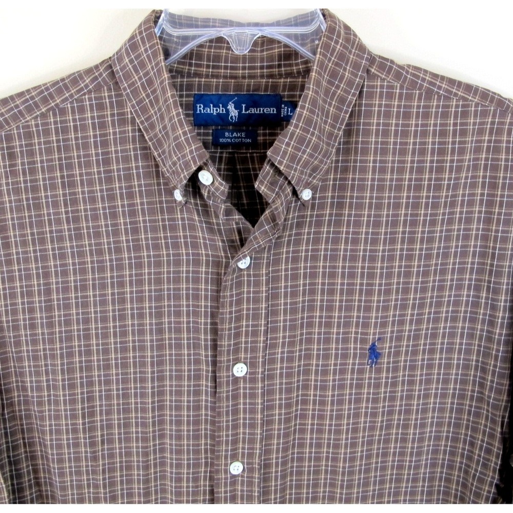 Ralph Lauren Blake Long Sleeve Button Down Shirt Men's Large Brown Plaid Check